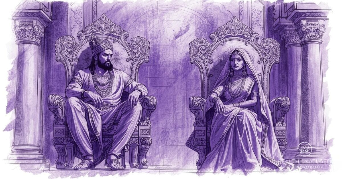 A king and queen on their thrones - violet is a color associated with royalty