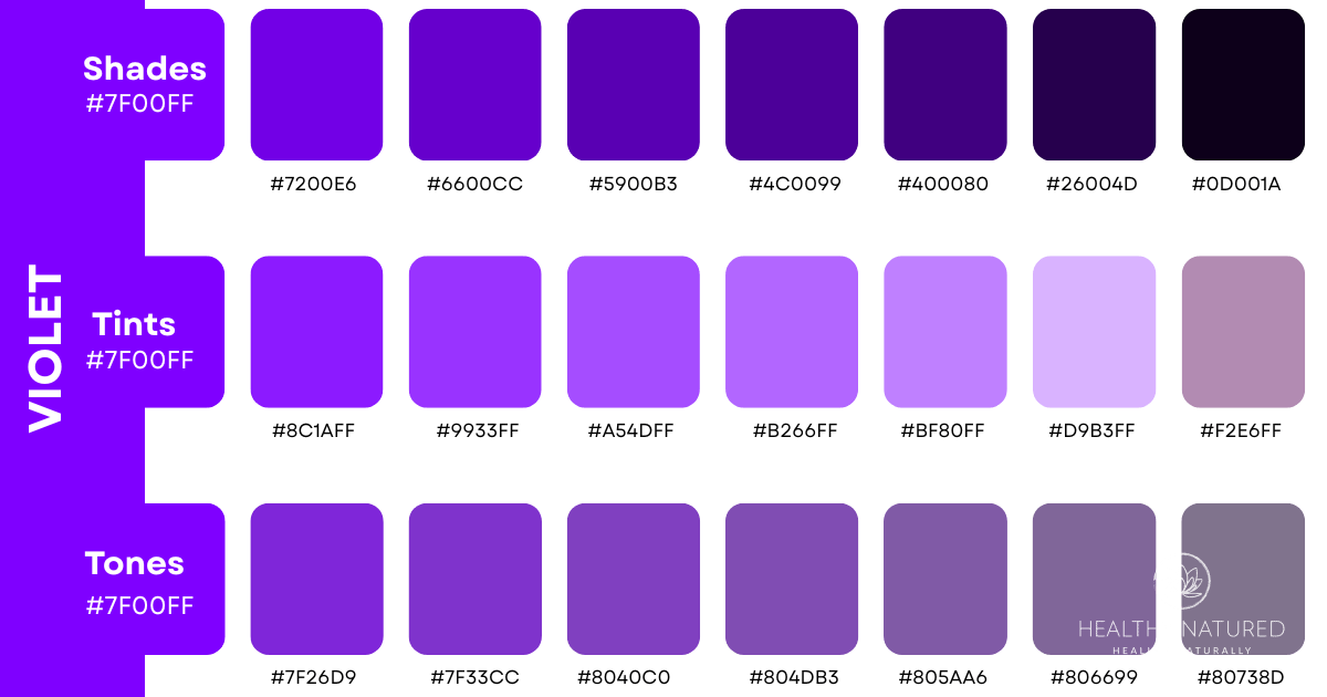 Violet Shades, Tints, and Tones