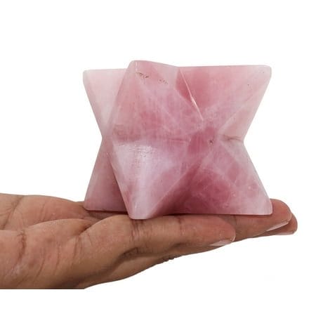 Large Hand Carved Pink Rose Quartz Healing Crystal Quartz Merkaba Star Personalized Gift 75mm