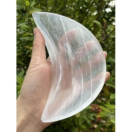 Large Selenite Moon Bowl Gemstone Carved Selenite Crystal (5.75 )