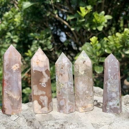 3 Cherry Blossom Agate Point Obelisk Crystal Tower Decoration for Meditation
