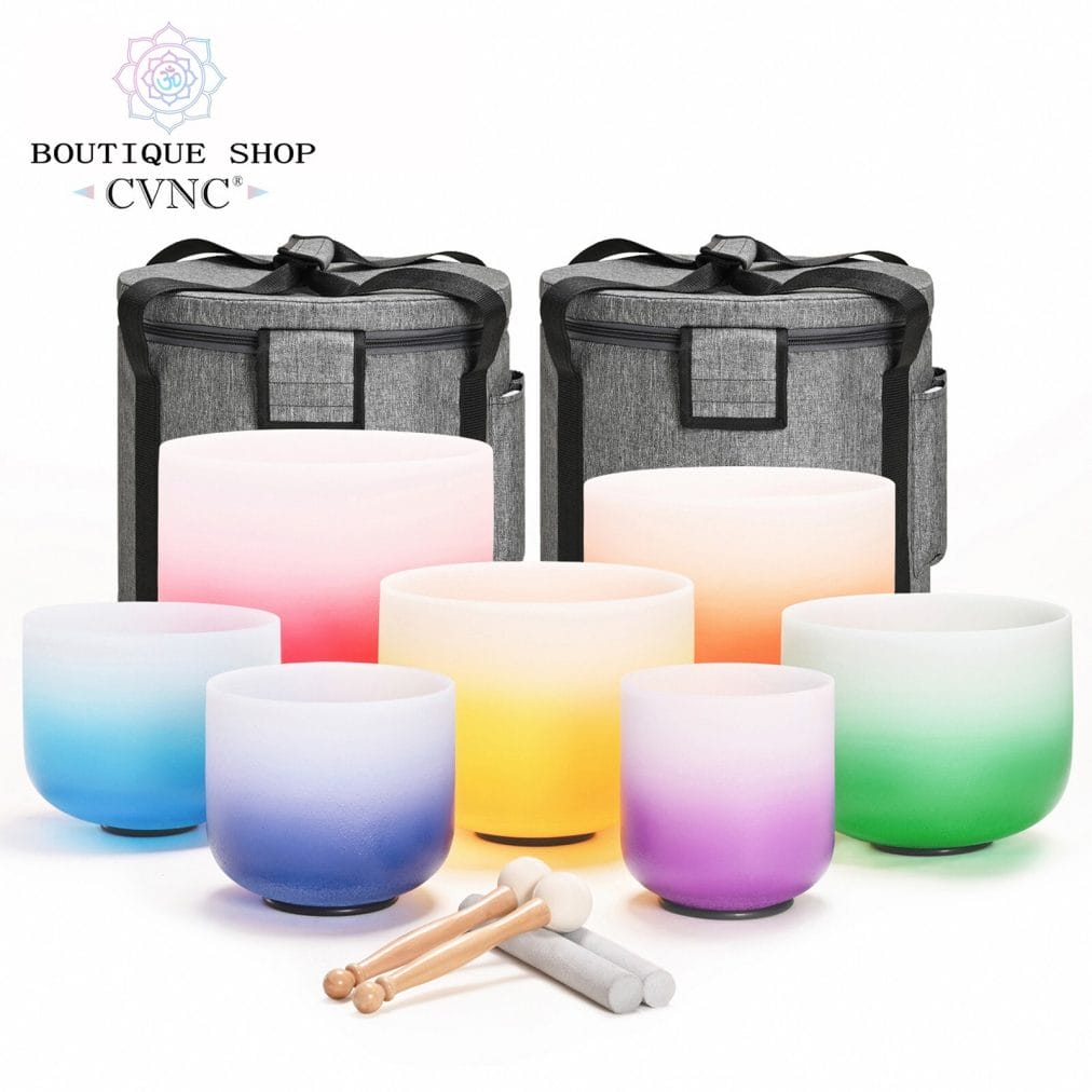 CVNC 432Hz 6-12" 7pcs Crystal Singing Bowl Chakra Set Sound Healing Bath Bags
