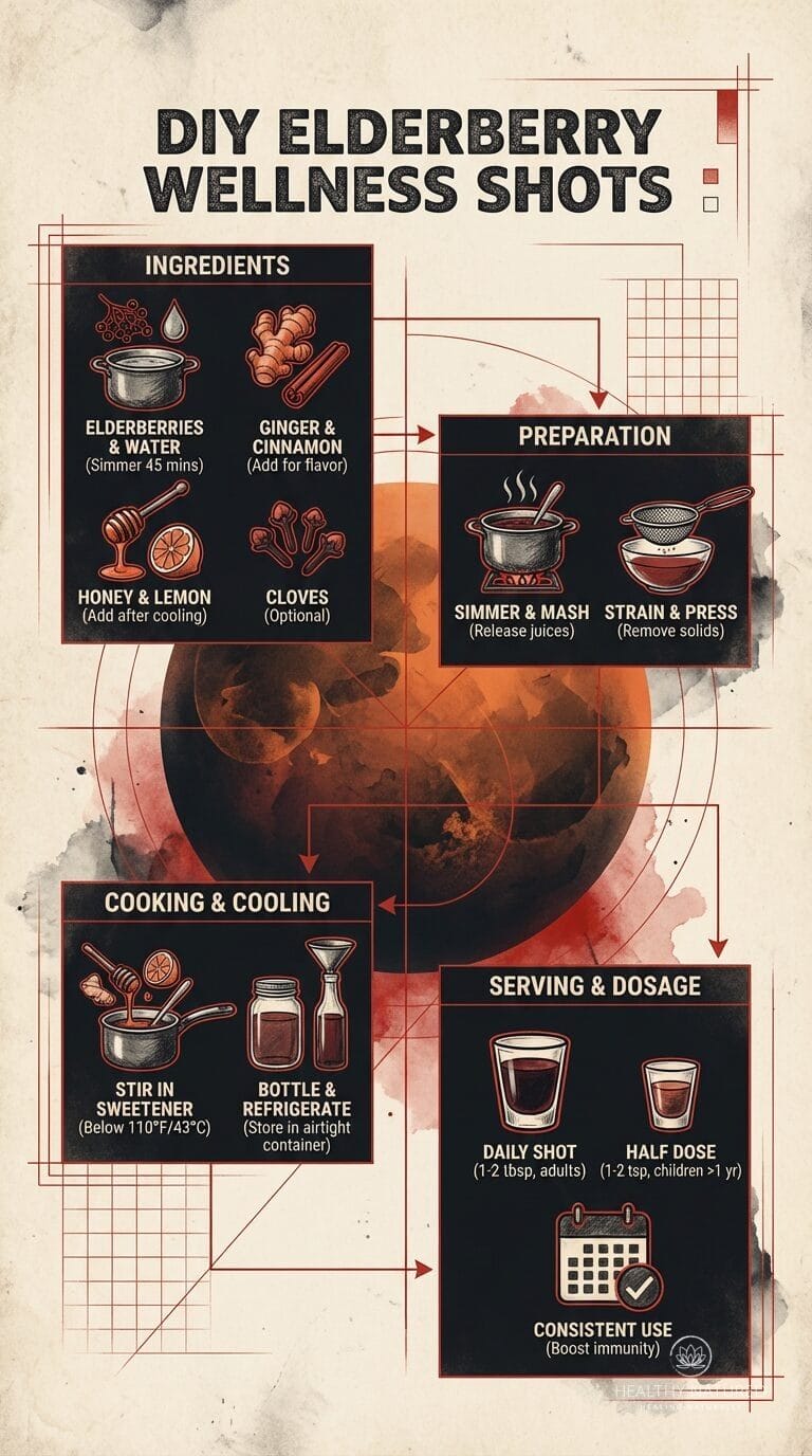 How to make elderberry wellness shots infographic
