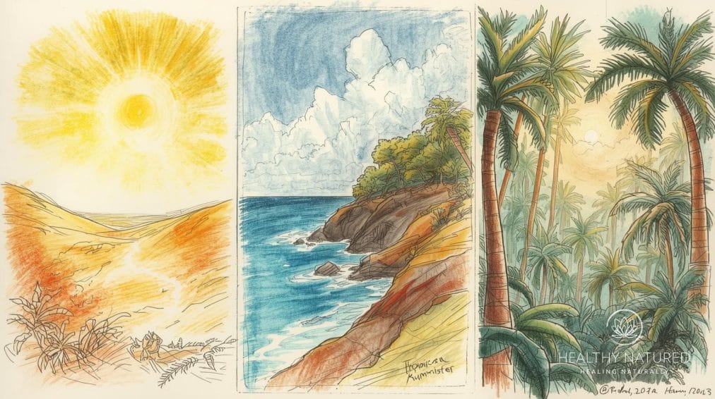 climates - warm and dry, cool and breezy, warm and humid