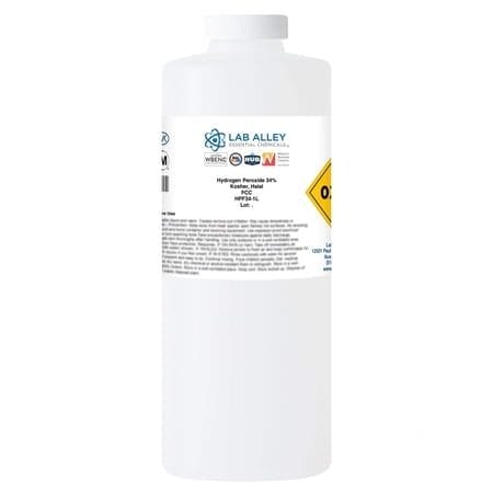 Lab Alley Hydrogen Peroxide Chemical Solution 34% Food Grade Kosher Halal 1 Liter